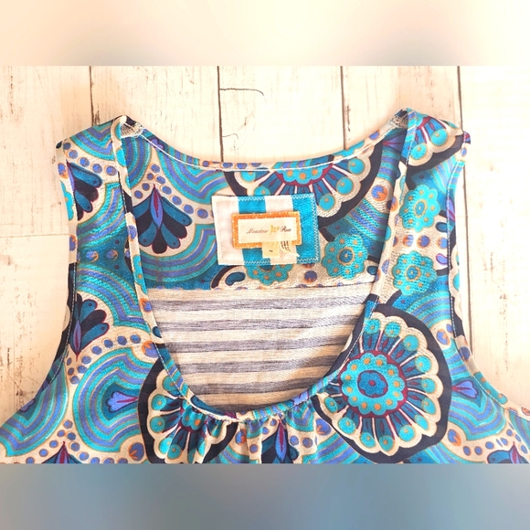Anthropologie Meadow Rue Flowy Layered Tank Menon Geometric Blue Medallion - Picture 6 of 10